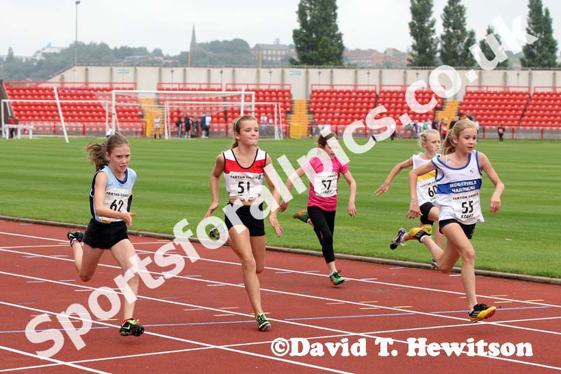 Girls under-11s 100 metres at the Gateshead Tartan Games Open.